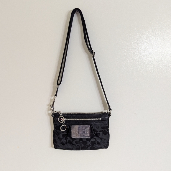 Coach Poppy Black Signature Swingpack Purse Crossbody Adjustable Strap - Picture 2 of 11
